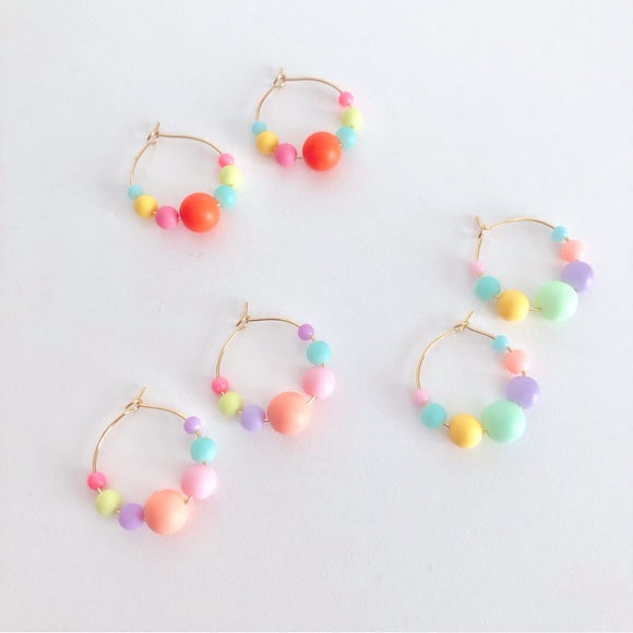 New Handmade Beaded Hoop Earrings Sorbet Pastel Spring Colourful Cute Fun Gifts - Picture 5 of 5